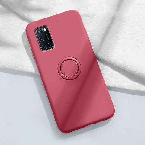 Coque Ultra Fine Silicone Souple Housse Etui avec Support Bague Anneau Aimante Magnetique A04 pour Oppo A72 Vin Rouge