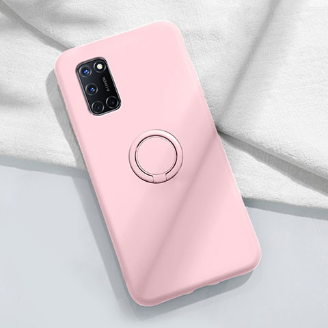 Coque Ultra Fine Silicone Souple Housse Etui avec Support Bague Anneau Aimante Magnetique A04 pour Oppo A92 Rose