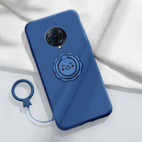 Coque Ultra Fine Silicone Souple Housse Etui avec Support Bague Anneau Aimante Magnetique A04 pour Vivo Nex 3 Bleu