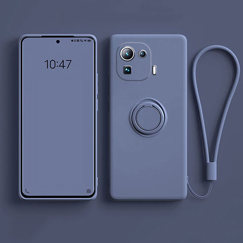 Coque Ultra Fine Silicone Souple Housse Etui avec Support Bague Anneau Aimante Magnetique A04 pour Xiaomi Mi 11 Pro 5G Gris Lavende