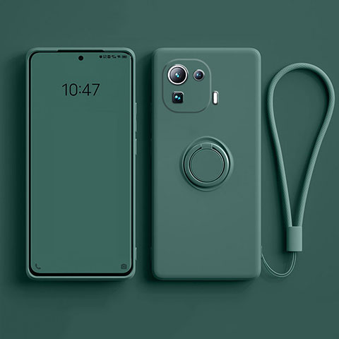 Coque Ultra Fine Silicone Souple Housse Etui avec Support Bague Anneau Aimante Magnetique A04 pour Xiaomi Mi 11 Pro 5G Vert