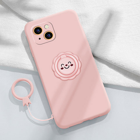 Coque Ultra Fine Silicone Souple Housse Etui avec Support Bague Anneau Aimante Magnetique A06 pour Apple iPhone 13 Mini Rose