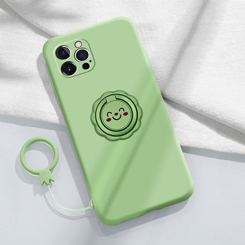 Coque Ultra Fine Silicone Souple Housse Etui avec Support Bague Anneau Aimante Magnetique A06 pour Apple iPhone 13 Pro Max Vert