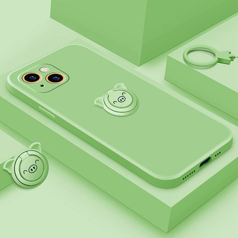 Coque Ultra Fine Silicone Souple Housse Etui avec Support Bague Anneau Aimante Magnetique A07 pour Apple iPhone 13 Mini Vert