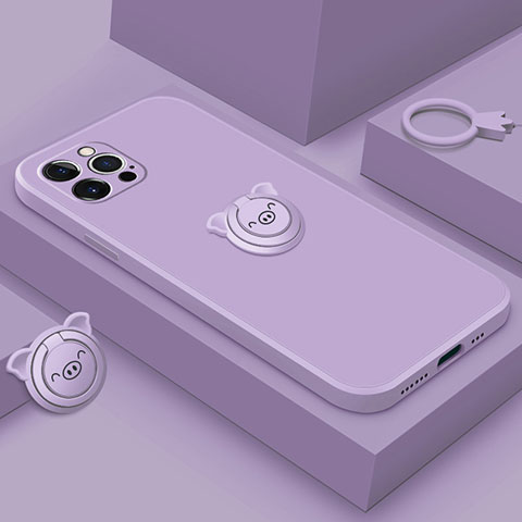 Coque Ultra Fine Silicone Souple Housse Etui avec Support Bague Anneau Aimante Magnetique A07 pour Apple iPhone 14 Pro Max Violet