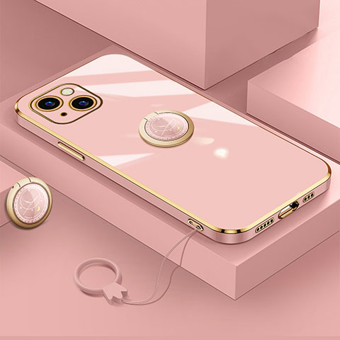 Coque Ultra Fine Silicone Souple Housse Etui avec Support Bague Anneau Aimante Magnetique A08 pour Apple iPhone 13 Mini Or Rose