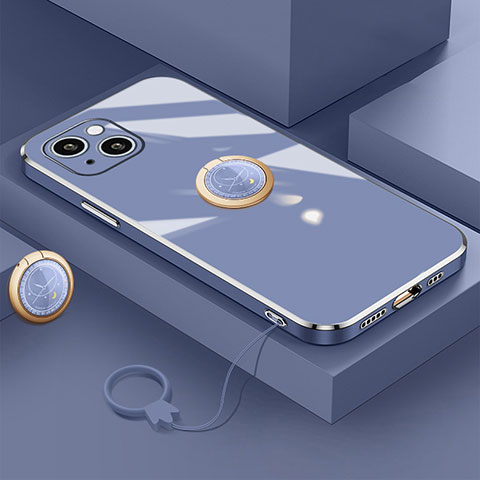 Coque Ultra Fine Silicone Souple Housse Etui avec Support Bague Anneau Aimante Magnetique A08 pour Apple iPhone 14 Plus Bleu