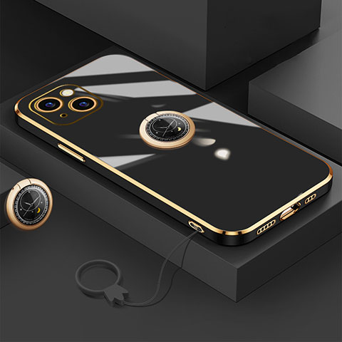 Coque Ultra Fine Silicone Souple Housse Etui avec Support Bague Anneau Aimante Magnetique A08 pour Apple iPhone 14 Plus Noir