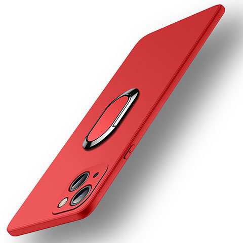 Coque Ultra Fine Silicone Souple Housse Etui avec Support Bague Anneau Aimante Magnetique A09 pour Apple iPhone 15 Rouge