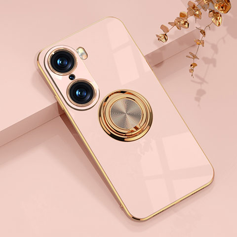 Coque Ultra Fine Silicone Souple Housse Etui avec Support Bague Anneau Aimante Magnetique AN1 pour Huawei Honor 60 Pro 5G Or Rose