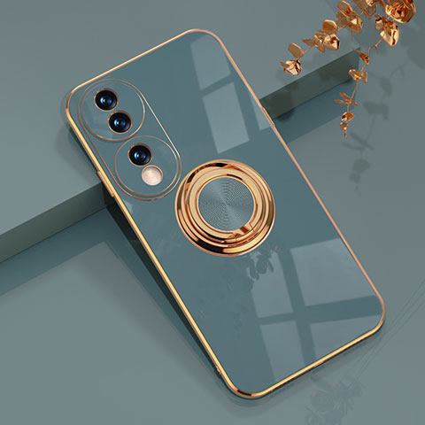 Coque Ultra Fine Silicone Souple Housse Etui avec Support Bague Anneau Aimante Magnetique AN1 pour Huawei Honor 70 5G Gris Lavende