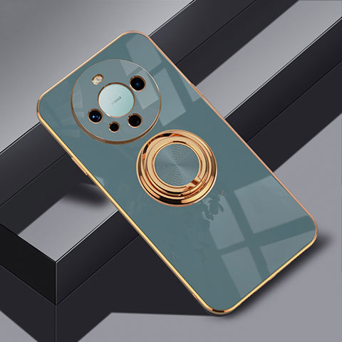 Coque Ultra Fine Silicone Souple Housse Etui avec Support Bague Anneau Aimante Magnetique AN1 pour Huawei Mate 60 Gris Lavende