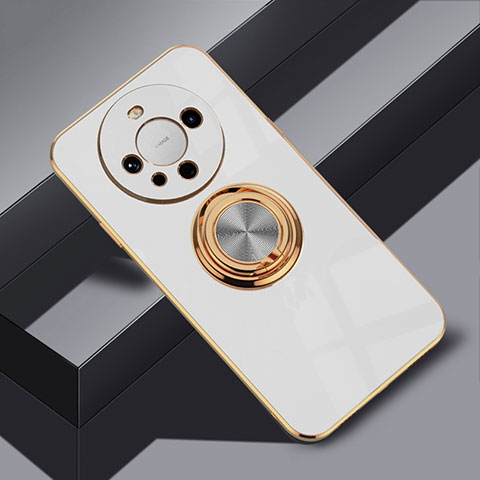 Coque Ultra Fine Silicone Souple Housse Etui avec Support Bague Anneau Aimante Magnetique AN1 pour Huawei Mate 60 Pro Blanc