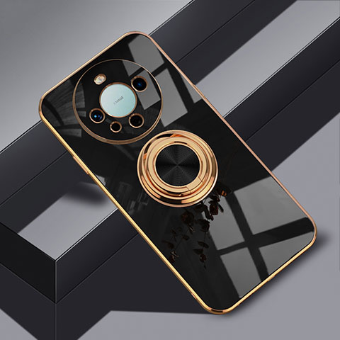 Coque Ultra Fine Silicone Souple Housse Etui avec Support Bague Anneau Aimante Magnetique AN1 pour Huawei Mate 60 Pro Noir