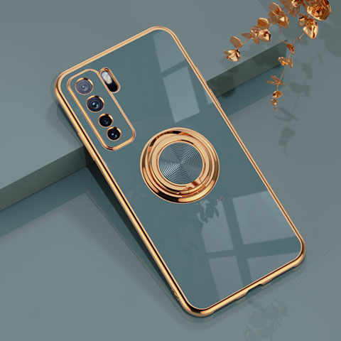 Coque Ultra Fine Silicone Souple Housse Etui avec Support Bague Anneau Aimante Magnetique AN1 pour Huawei Nova 7 SE 5G Gris Lavende