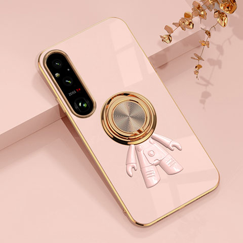 Coque Ultra Fine Silicone Souple Housse Etui avec Support Bague Anneau Aimante Magnetique AN1 pour Sony Xperia 1 V Or Rose