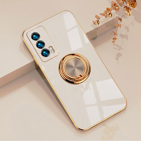 Coque Ultra Fine Silicone Souple Housse Etui avec Support Bague Anneau Aimante Magnetique AN1 pour Vivo iQOO 7 India 5G Blanc