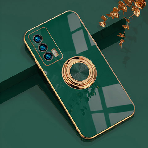 Coque Ultra Fine Silicone Souple Housse Etui avec Support Bague Anneau Aimante Magnetique AN1 pour Vivo iQOO Neo5 5G Vert