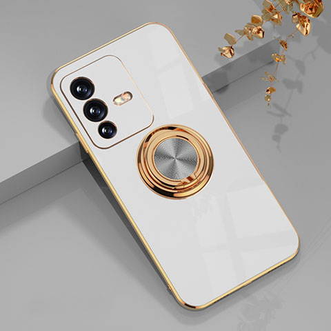 Coque Ultra Fine Silicone Souple Housse Etui avec Support Bague Anneau Aimante Magnetique AN1 pour Vivo V23 Pro 5G Blanc