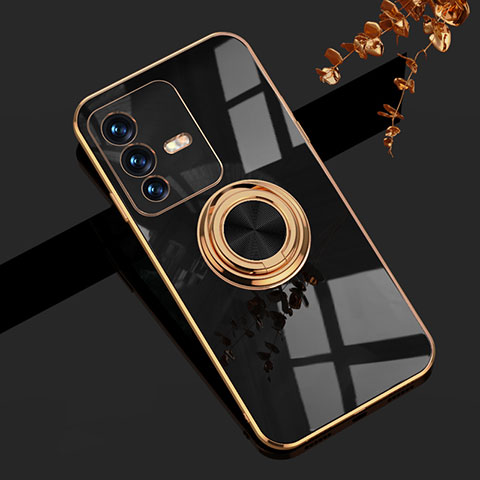 Coque Ultra Fine Silicone Souple Housse Etui avec Support Bague Anneau Aimante Magnetique AN1 pour Vivo V23 Pro 5G Noir