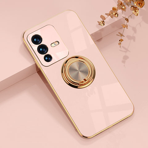 Coque Ultra Fine Silicone Souple Housse Etui avec Support Bague Anneau Aimante Magnetique AN1 pour Vivo V23 Pro 5G Rose