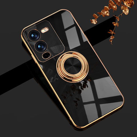 Coque Ultra Fine Silicone Souple Housse Etui avec Support Bague Anneau Aimante Magnetique AN1 pour Vivo V25 Pro 5G Noir