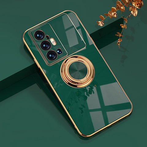 Coque Ultra Fine Silicone Souple Housse Etui avec Support Bague Anneau Aimante Magnetique AN1 pour Vivo X70 Pro+ Plus 5G Vert