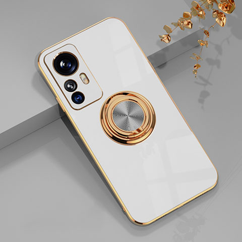 Coque Ultra Fine Silicone Souple Housse Etui avec Support Bague Anneau Aimante Magnetique AN1 pour Xiaomi Mi 12T 5G Blanc