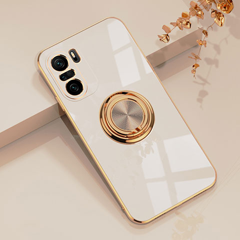 Coque Ultra Fine Silicone Souple Housse Etui avec Support Bague Anneau Aimante Magnetique AN1 pour Xiaomi Poco F3 5G Blanc