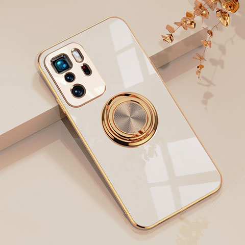 Coque Ultra Fine Silicone Souple Housse Etui avec Support Bague Anneau Aimante Magnetique AN1 pour Xiaomi Redmi Note 10 Pro 5G Blanc