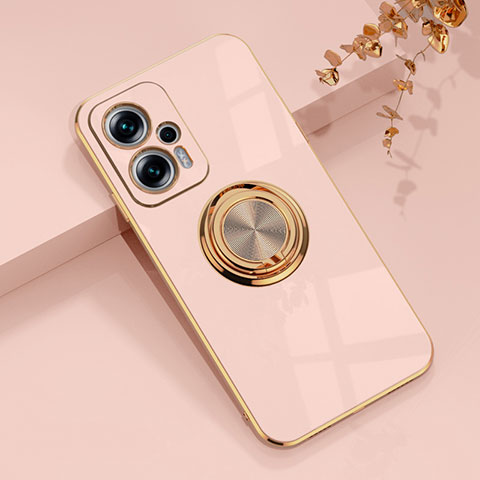 Coque Ultra Fine Silicone Souple Housse Etui avec Support Bague Anneau Aimante Magnetique AN1 pour Xiaomi Redmi Note 11T Pro 5G Rose