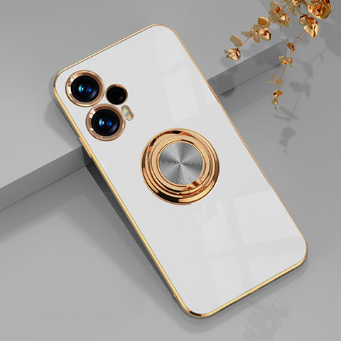 Coque Ultra Fine Silicone Souple Housse Etui avec Support Bague Anneau Aimante Magnetique AN1 pour Xiaomi Redmi Note 12 Turbo 5G Blanc