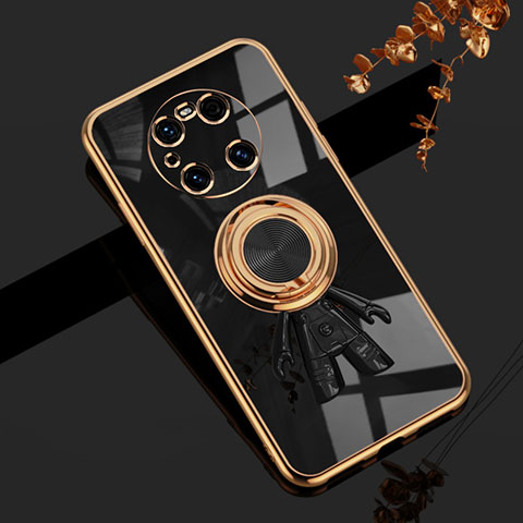 Coque Ultra Fine Silicone Souple Housse Etui avec Support Bague Anneau Aimante Magnetique AN2 pour Huawei Mate 40 Pro Noir