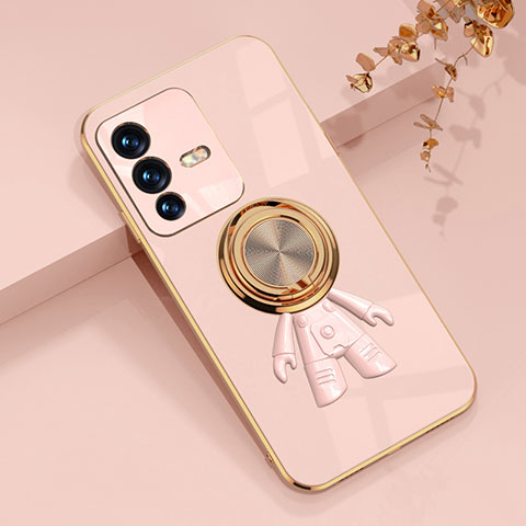 Coque Ultra Fine Silicone Souple Housse Etui avec Support Bague Anneau Aimante Magnetique AN2 pour Vivo V23 5G Rose