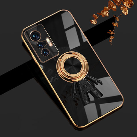 Coque Ultra Fine Silicone Souple Housse Etui avec Support Bague Anneau Aimante Magnetique AN2 pour Vivo X70 5G Noir