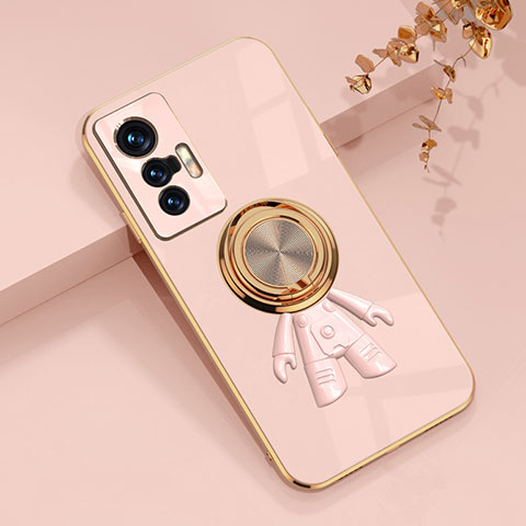 Coque Ultra Fine Silicone Souple Housse Etui avec Support Bague Anneau Aimante Magnetique AN2 pour Vivo X70 Pro 5G Rose