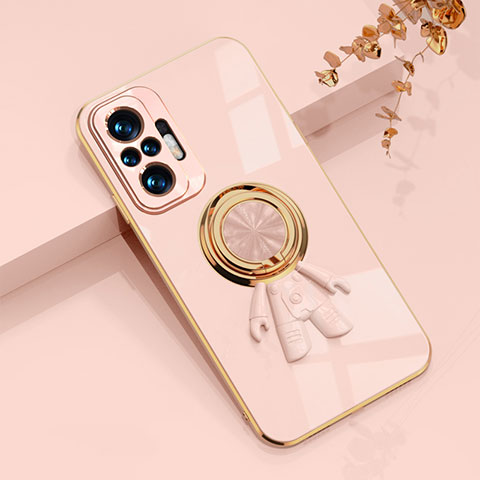 Coque Ultra Fine Silicone Souple Housse Etui avec Support Bague Anneau Aimante Magnetique AN2 pour Xiaomi Redmi Note 10 4G Rose