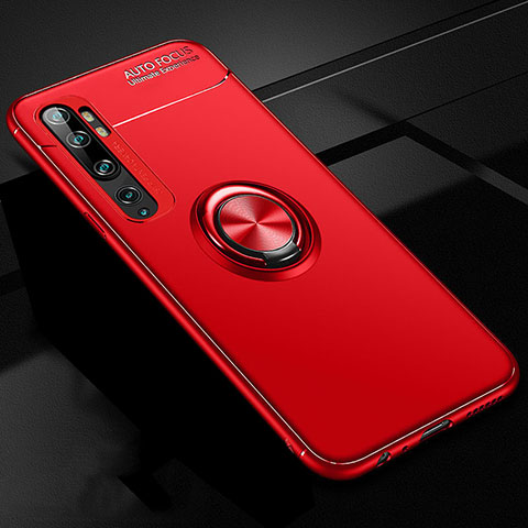 Coque Ultra Fine Silicone Souple Housse Etui avec Support Bague Anneau Aimante Magnetique D02 pour Xiaomi Mi Note 10 Pro Rouge