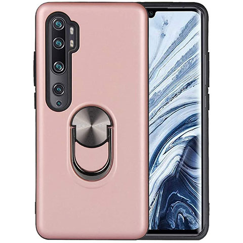 Coque Ultra Fine Silicone Souple Housse Etui avec Support Bague Anneau Aimante Magnetique D04 pour Xiaomi Mi Note 10 Or Rose