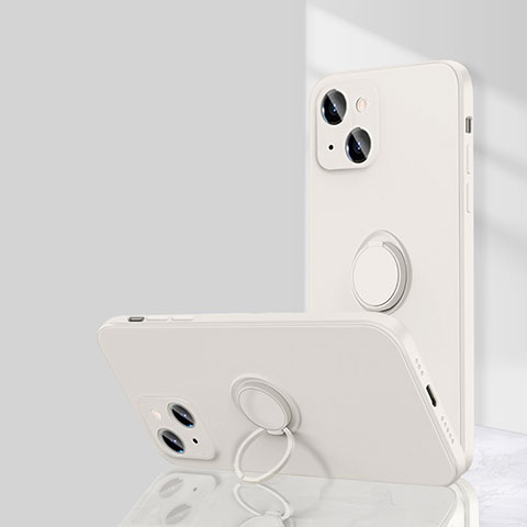 Coque Ultra Fine Silicone Souple Housse Etui avec Support Bague Anneau Aimante Magnetique G01 pour Apple iPhone 13 Blanc