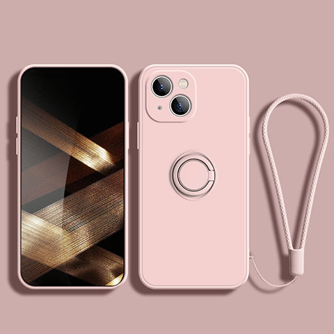 Coque Ultra Fine Silicone Souple Housse Etui avec Support Bague Anneau Aimante Magnetique G02 pour Apple iPhone 15 Or Rose