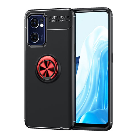 Coque Ultra Fine Silicone Souple Housse Etui avec Support Bague Anneau Aimante Magnetique JM1 pour OnePlus Nord CE 2 5G Rouge et Noir