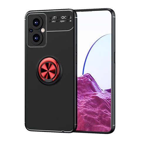 Coque Ultra Fine Silicone Souple Housse Etui avec Support Bague Anneau Aimante Magnetique JM1 pour OnePlus Nord N20 5G Rouge et Noir