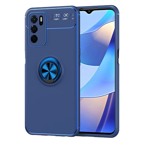 Coque Ultra Fine Silicone Souple Housse Etui avec Support Bague Anneau Aimante Magnetique JM1 pour Oppo A16 Bleu