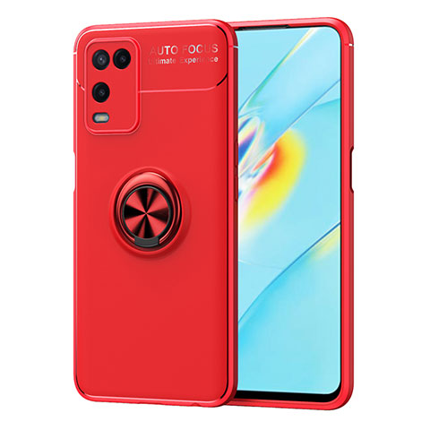 Coque Ultra Fine Silicone Souple Housse Etui avec Support Bague Anneau Aimante Magnetique JM1 pour Oppo A54 4G Rouge