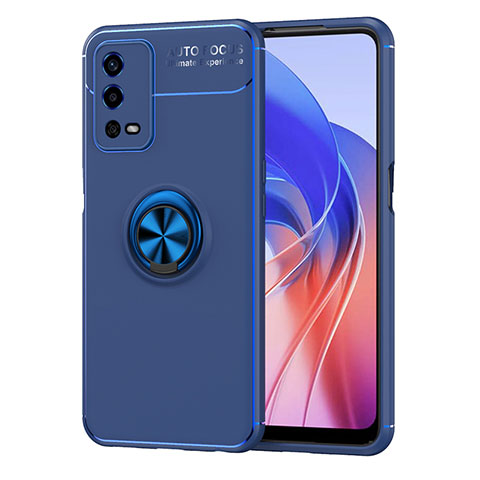 Coque Ultra Fine Silicone Souple Housse Etui avec Support Bague Anneau Aimante Magnetique JM1 pour Oppo A55 4G Bleu