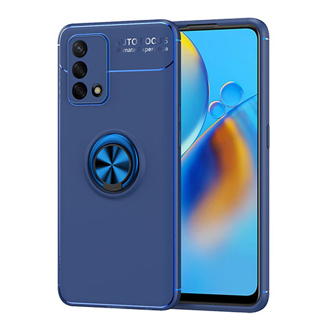 Coque Ultra Fine Silicone Souple Housse Etui avec Support Bague Anneau Aimante Magnetique JM1 pour Oppo A74 4G Bleu