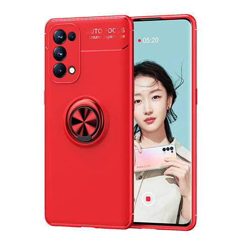 Coque Ultra Fine Silicone Souple Housse Etui avec Support Bague Anneau Aimante Magnetique JM1 pour Oppo A74 5G Rouge