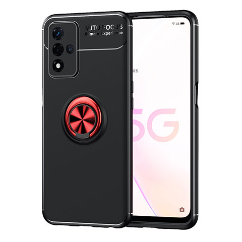 Coque Ultra Fine Silicone Souple Housse Etui avec Support Bague Anneau Aimante Magnetique JM1 pour Oppo A93s 5G Rouge et Noir