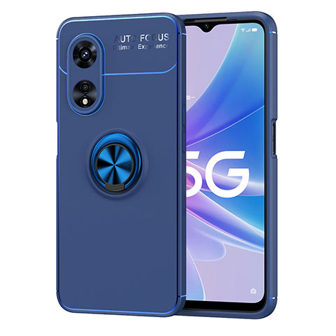 Coque Ultra Fine Silicone Souple Housse Etui avec Support Bague Anneau Aimante Magnetique JM1 pour Oppo A97 5G Bleu